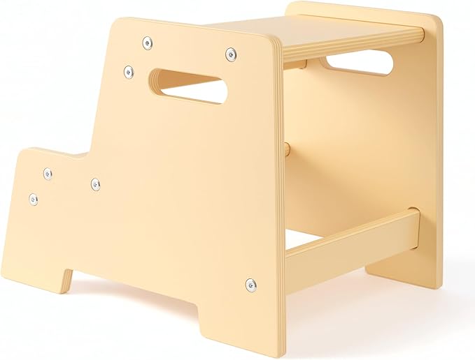 Stepup Baby Wooden Step Stool for Kids Varnished – 2-Step Toddler Stool with Handles, Birch Plywood, Anti-Tip Base & Rounded Corners – Bathroom Sink & Countertop Step Stool