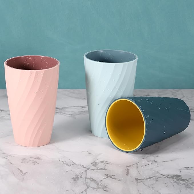 uxcell Toothbrush Cup Portable Mouthwash Cup Reusable Toothbrush Holder Organizer Bathroom Tumbler Cup 370ml for Home Bathroom Travel, Pink