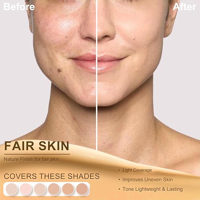 Color Changing Foundation Liquid Base,2 Pack Travel Size,Improves Uneven Skin Tone, Lightweight & Lasting,Make up for Concealer Cover Cream,Nature Finish for All Skin 0.42 oz