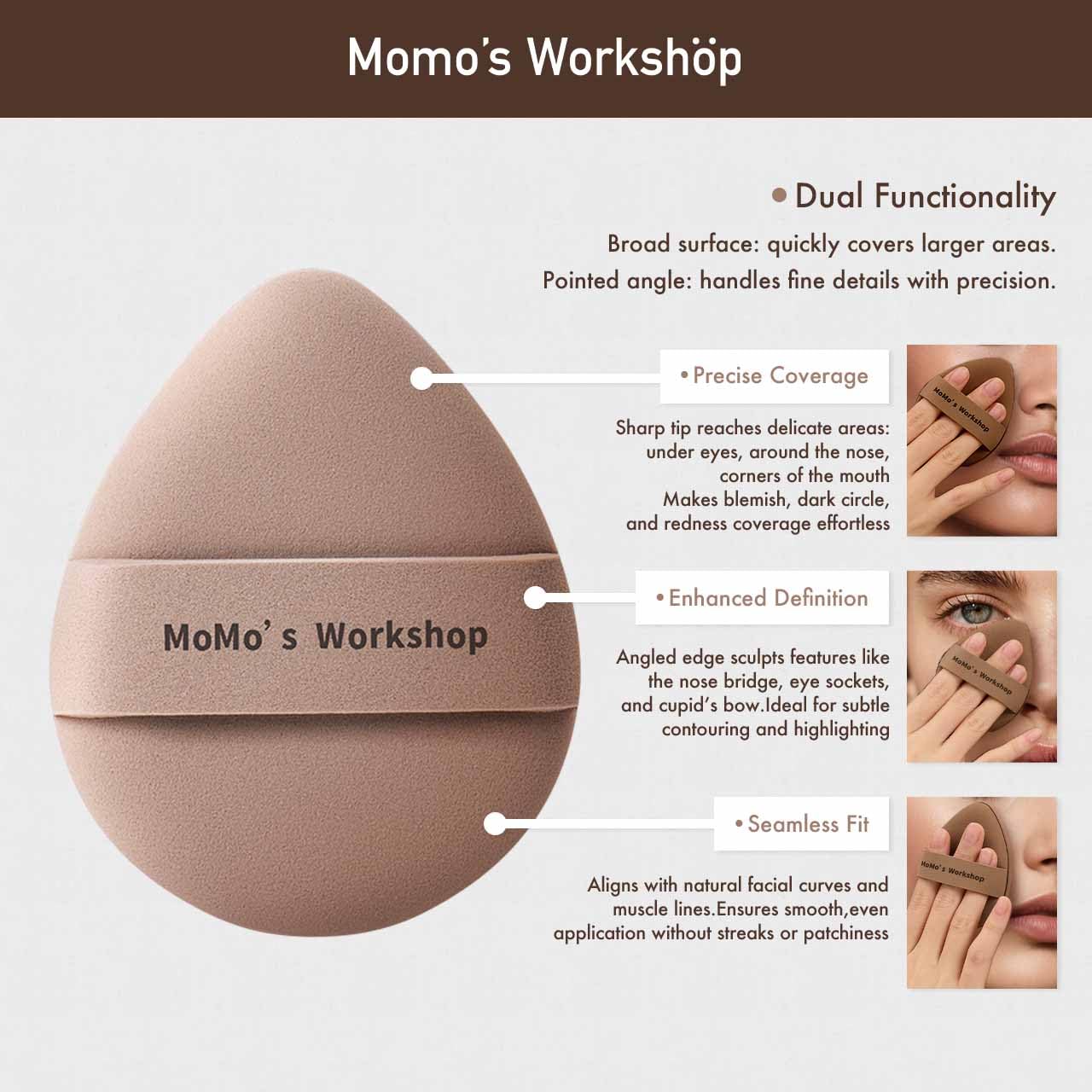 Momo's Workshop Makeup Sponge Puff, Large Beauty Powder Puff for Quick Flawless Makeup, Concealer Puff for Liquid & Cream Foundation 2pcs