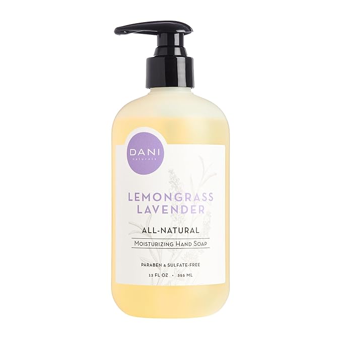 DANI Naturals Moisturizing Hand Soap – Calming Lemongrass Lavender Scent, Hydrating, Sulfate-Free & Paraben-Free, 12 Oz Bottle with Pump, Gentle Cleansing for Dry Skin