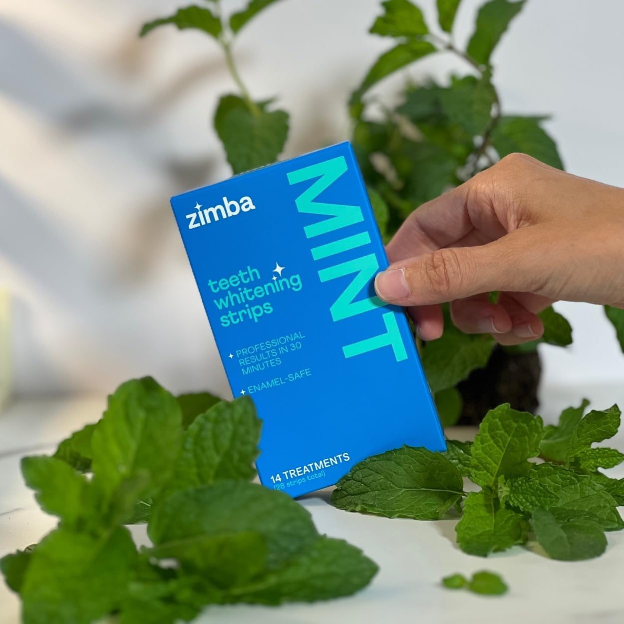 Zimba Mint & Peppermint Teeth Whitening Strips for Teeth Sensitive, White Strips for Teeth Whitening, Teeth Whitener Stain Remover 28 White Strips Included Per Pack, 2 Pack (14 Day Treatment)