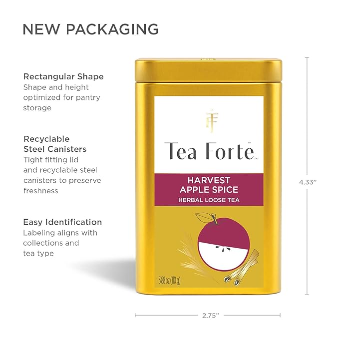 Tea Forte Harvest Apple Spice Premium Loose Leaf Caffeine-Free Herbal Tea Blend Canister, Makes 35-50 Cups