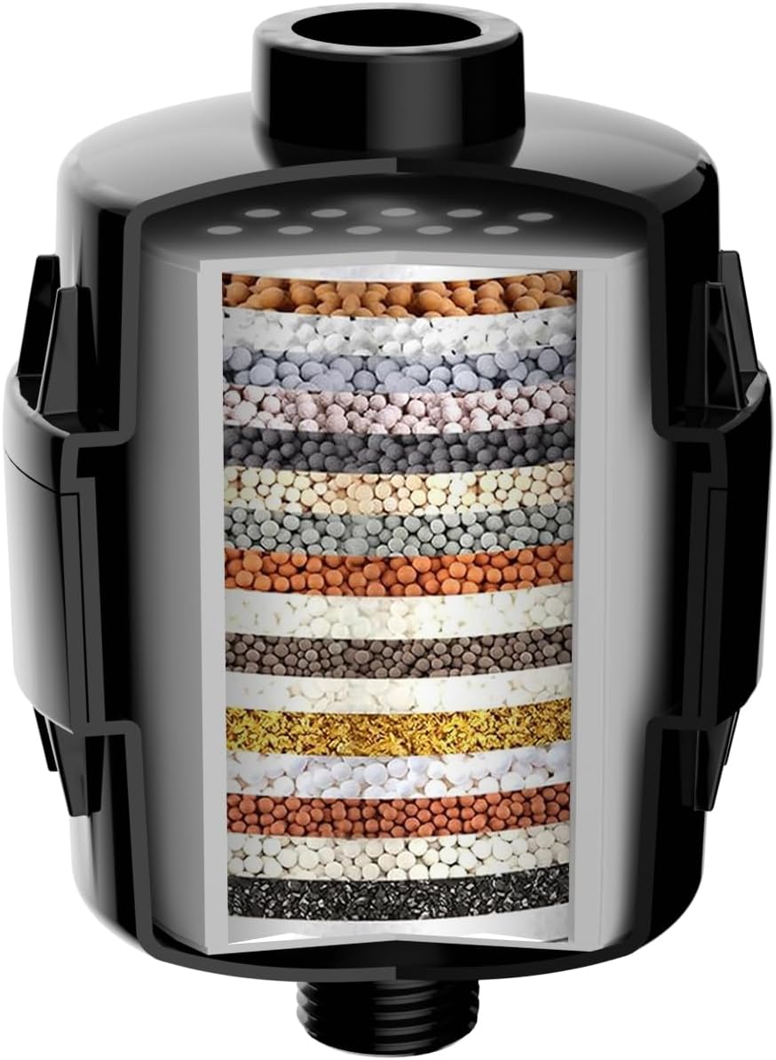 20 Stage Shower Filter for Hard Water, Remove Chlorine Heavy Metals and other Impurities, Improve Skin Hair, Fit Most Handheld Showerhead Fixed Rainfall (Matte Black)
