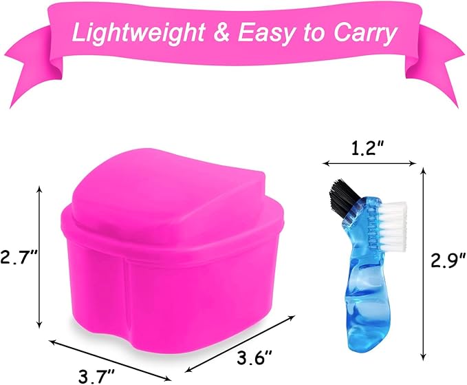Keedolla 2 Pack Denture Bath Box Cup Retainer Cleaner Case with Strainer Basket, Mouth Guard Cleaning Case Denture Storage Soaking Holder - Black & Rose Red
