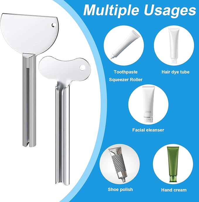 4 Pcs Toothpaste Tube Squeezer,Keys Metal Roller Hair Dye Dispenser Tool, Stainless Steel Toothpaste Squeezers,Metal Tube Key Squeezers Tooth Paste Squeezer for Bathroom Cosmetic Paint Hand Cream