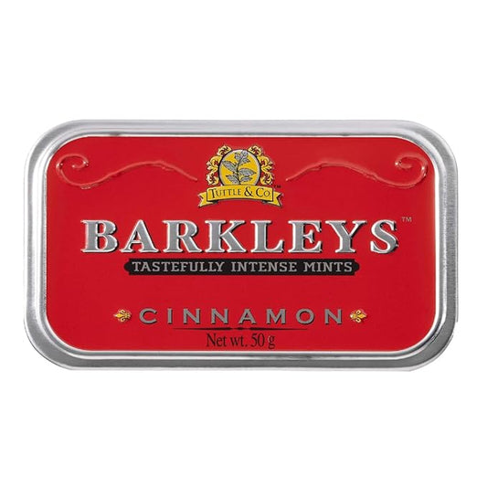 Barkleys Cinnamon Breath Mints -Strong Cool Flavor Candy, Dry Mouth,- Breath Freshener, After Dinner Mints In Reusable Classic Travel Tins, Vegan, 1 Pack - 50 Count Each