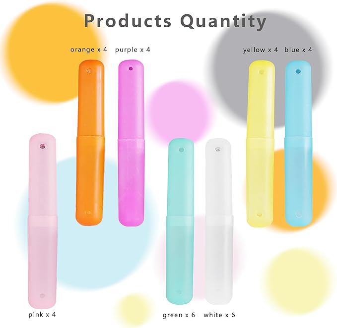 32 Pcs Toothbrush Travel Case, Portable Travel Toothbrush Holder 7 Colors Transparent Frosted Plastic Toothbrush Protector Cover, Classroom Pencil Case for Traveling, Camping, Home, School, Business