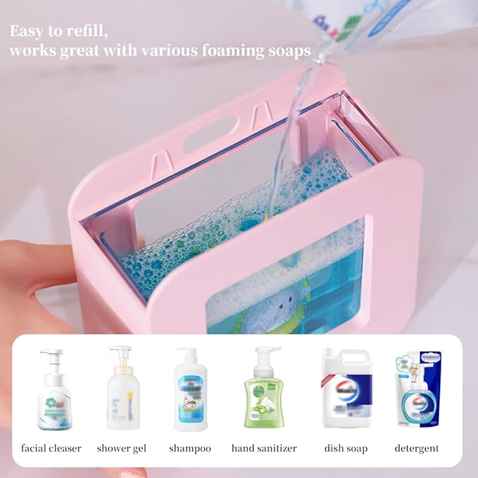 Cute Soap Dispenser for Kids - Automatic Foaming Soap Dispenser for Bathroom Kitchen Office School Children Gift, Waterproof USB Rechargeable Hand-Free 13.5oz,White Unicorn