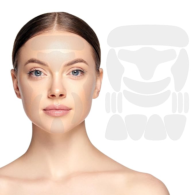 18pcs Facial Wrinkle Patches, Transparent Women Anti Wrinkle Facial Patches Suitable for Forehead Lines Frown Areas Smile Creases and Chin