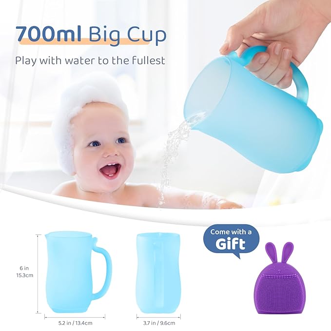HOLINDK Baby Bath Rinse Cup - Elegant Design, Food - grade Silicone, Create a Pleasant Bath Time (blue)