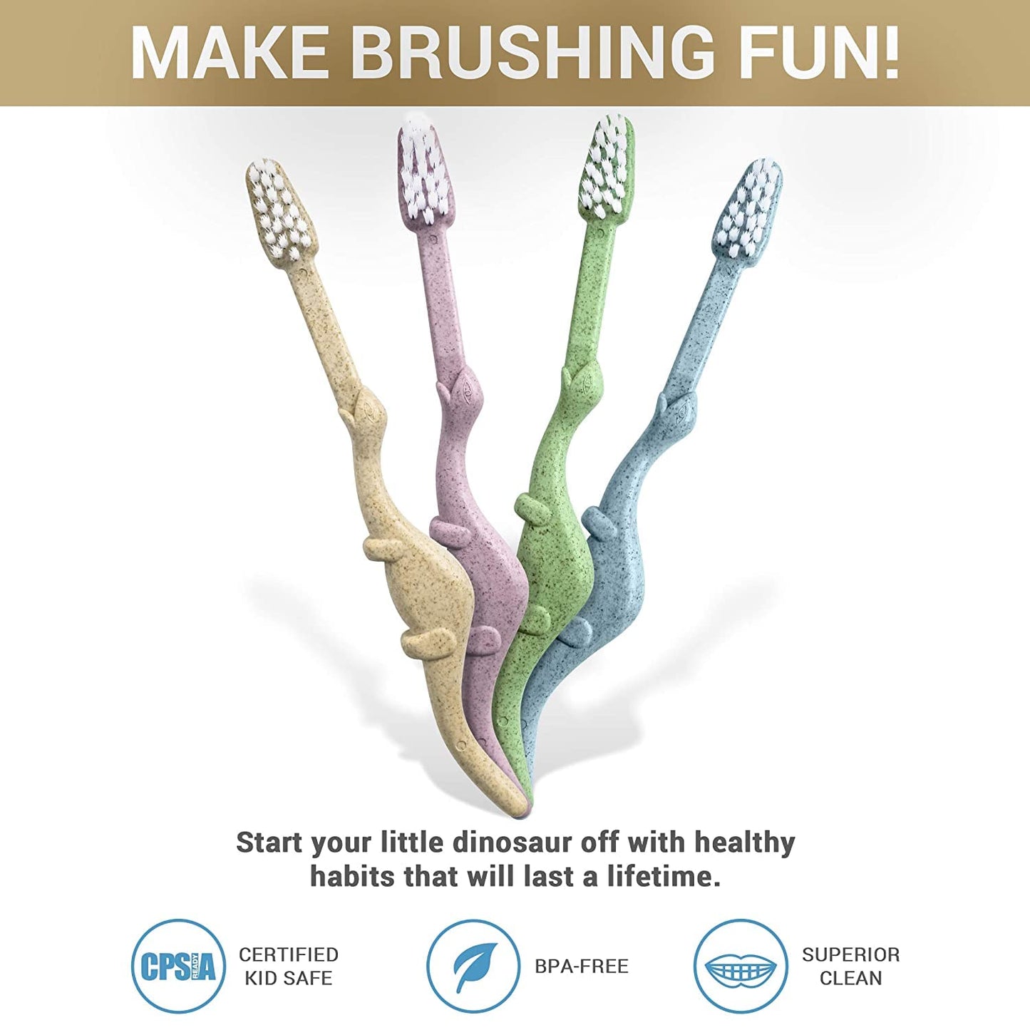 ROARex Vegan Kids Toothbrush | Dino Design | Biodegradable & Compostable Natural Plant-Based Toothbrush | Dinosaur Theme | 1% for The Planet