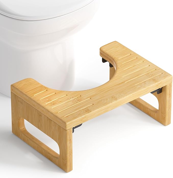 AmazerBath 7 Inches Bamboo Toilet Stool, Foldable Squat Potty Stool for Adults, Non-Slip Poop Stools for Bathroom, 0.79" Thickness Pooping Step Foot Stools for Kids, Natural Color