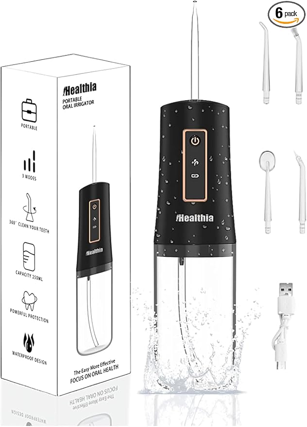 iHealthia-Water-Flosser-Teeth-Oral-Irrigator,Rechargeable-Waterproof,Portable Cordless,Water flossers, 3 Modes 4 Nozzles, for Home&Travel