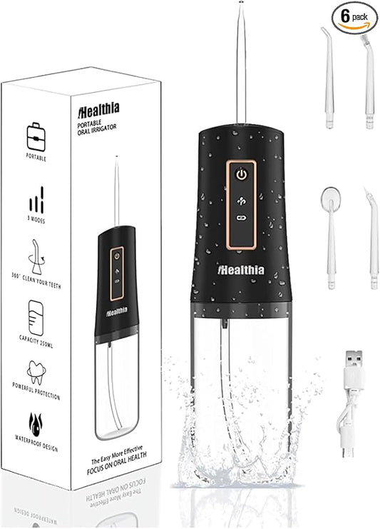 iHealthia-Water-Flosser-Teeth-Oral-Irrigator,Rechargeable-Waterproof,Portable Cordless,Water flossers, 3 Modes 4 Nozzles, for Home&Travel
