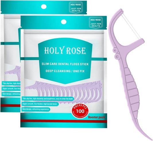 Holy rose Twin Line Dental Floss Picks with Mint Flavor - Dual Cleaning, Adult-Friendly End Toothpicks - 200 Count Flossers is Travel Oral Care Kit Cleaning Tool for Teeth.