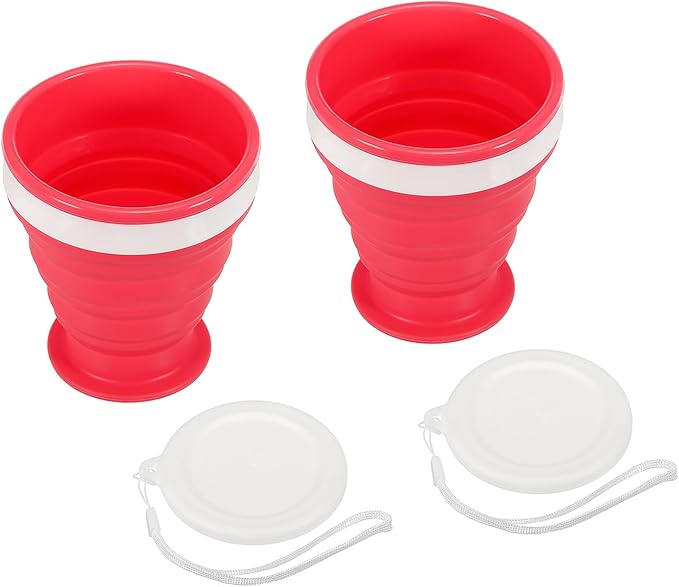 PATIKIL Collapsible Cup, 2 Pack 200mL Travel Folding Cup Silicone Portable Drinking Cup for Camping Hiking Outdoors, Rose Red