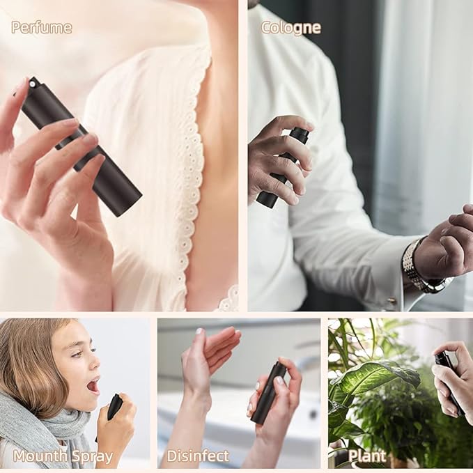 LISAPACK 8ML Atomizer Perfume Spray Bottle for Travel (3 PCS) Empty Cologne Dispenser, Portable Sprayer (Black, Silver, Grey)