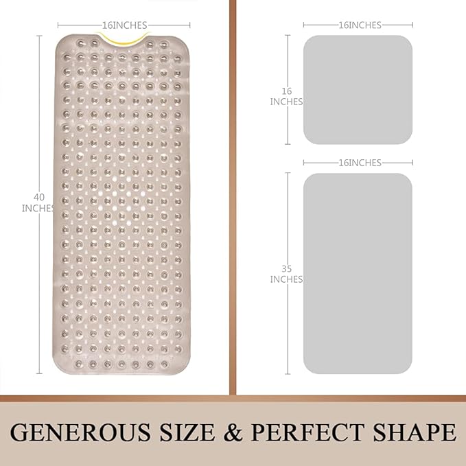 Sheepping Baby Bath Mat Non Slip Extra Long Bathtub Mat for Kids 40 X 16 Inch - Eco Friendly Bath Tub Mat with 200 Big Suction Cups,Machine Washable Shower Mat (Translucent Grey)