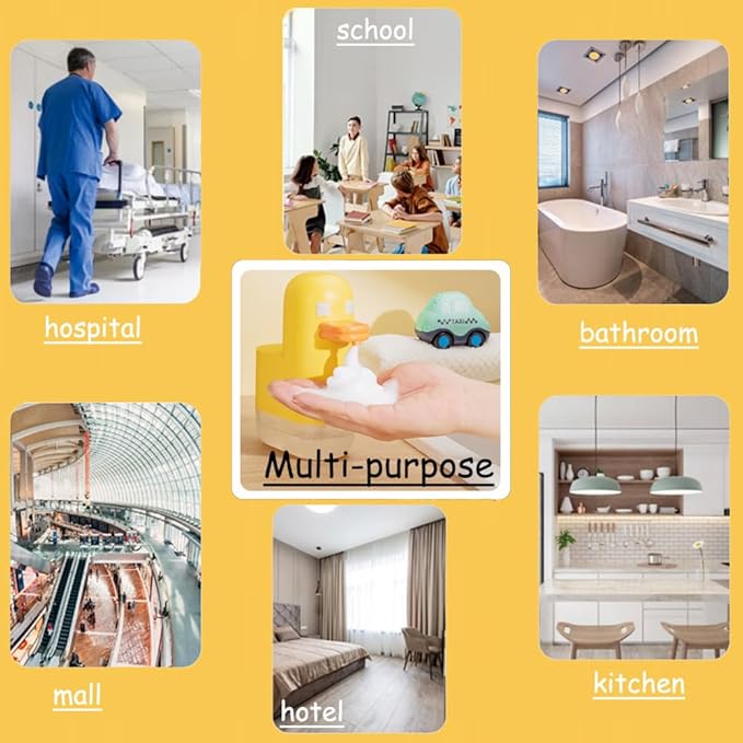 Kids Soap Dispenser - Cute Yellow Duck Automatic Foaming Hand Soap Dispenser, Waterproof USB Rechargeable, Hand- Free Shampoo Dispensers for Bathroom, Kitchen Countertop, Preschool