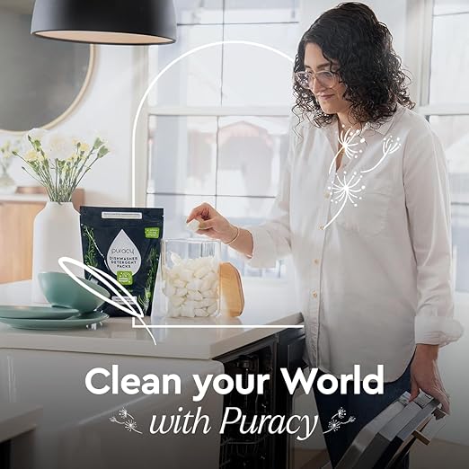Puracy Dishwasher Pods, Natural Dishwasher Detergent, Free & Clear Dish tabs - Enzyme-Powered, Spot & Residue Free - TikTok Trend Items, Must Haves from TikTok Made Me Buy It (Free & Clear, 100 Count)