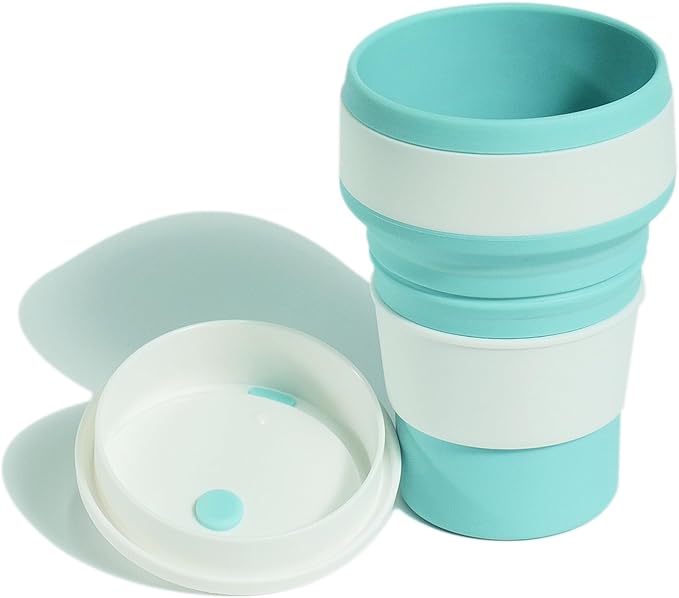 Collapsible Cup for Traveling, 12Oz Collapsible Silicone Travel Cup for Hot and Cold Drinks, Leak Proof Reusable Folding Travel Coffee Mug for Camping & Hiking, Blue