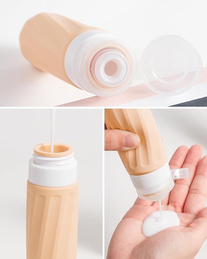 Travel Bottles for Toiletries 8 Pack, Travel Size Toiletries, Tsa Approved Travel Size Containers 3oz, with Travel Essentials Clear Bag, Leak Proof Silicone Squeezable Creams Jars