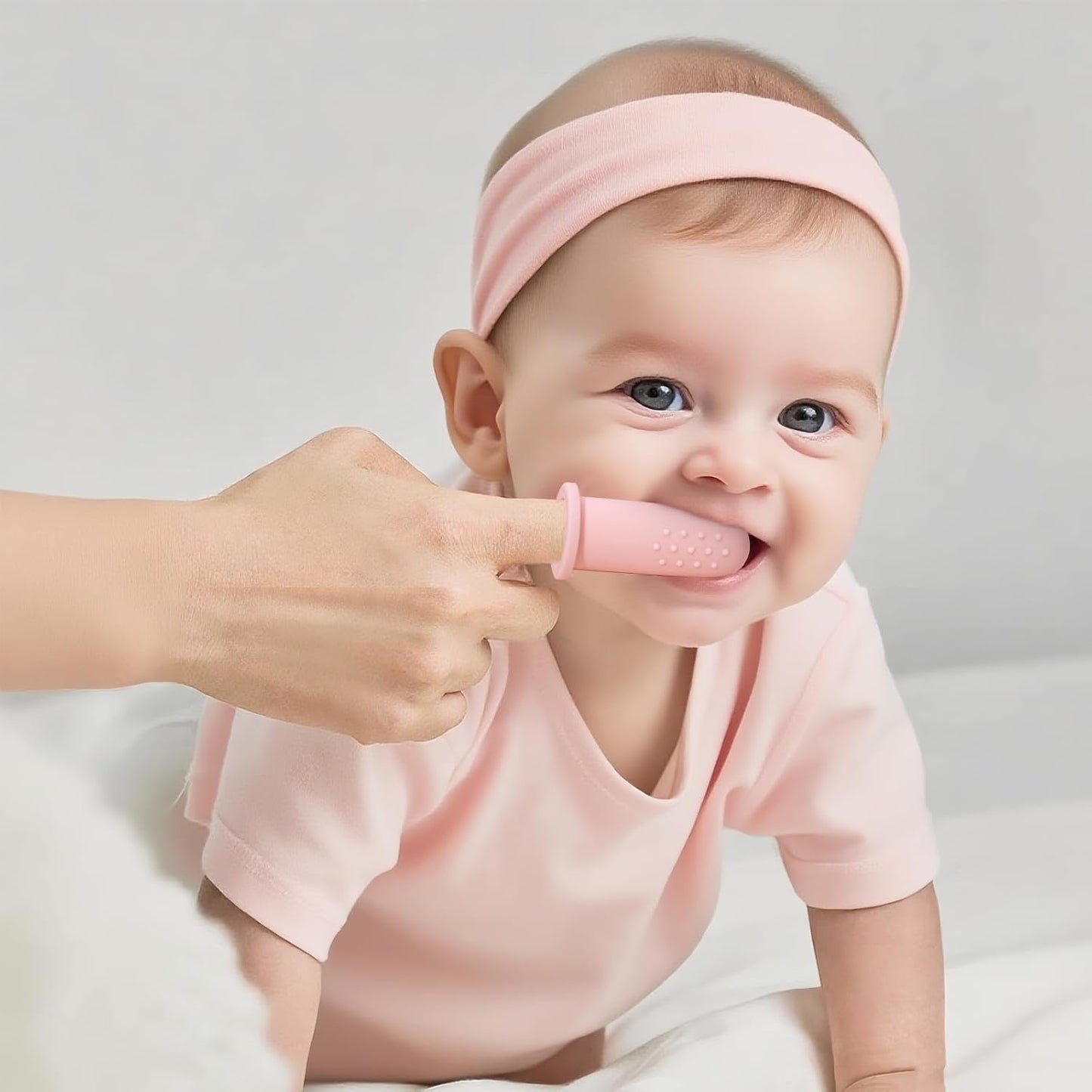 BumbleBee Silicone Baby Finger Toothbrush, Oral Cleaning & Teething Brush for Infants & Toddlers, 0 Months+, 2 Count with Travel Storage Case - Pink