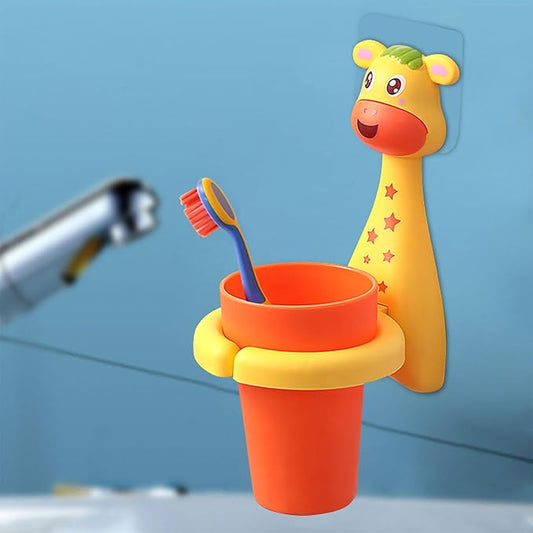 Kids Toothbrushes Holder Animal Tooth Cup Holder Wall Mounted Sucker Toothpaste Storage Set Cute Household Toothpaste Rack Mouthwash Cup Rack for Children,No Punching Shelf Bracket with Cup