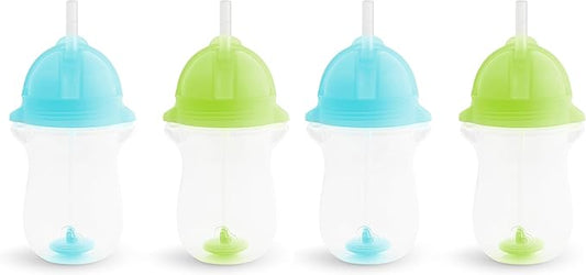 Munchkin Straw Cups, 10 Ounce, Weighted, Click Lock Lid | 4 Pack | Blue/Green | Toddler | Any Angle