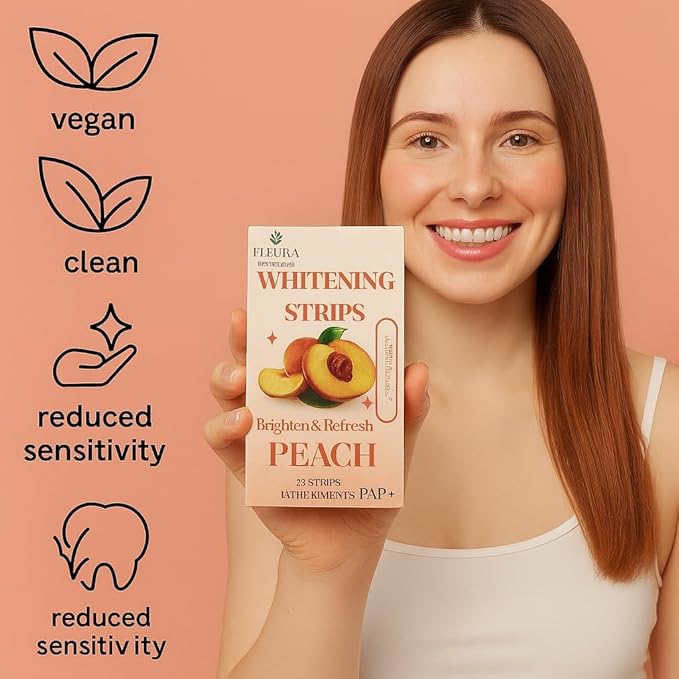 Pap Teeth Whitening Strips – Peach and Watermelon Flavor | Enamel-Safe, Sensitivity-Free Whitening, Gentle Daily Use, 28 Strips (14 Treatments) (Peach)