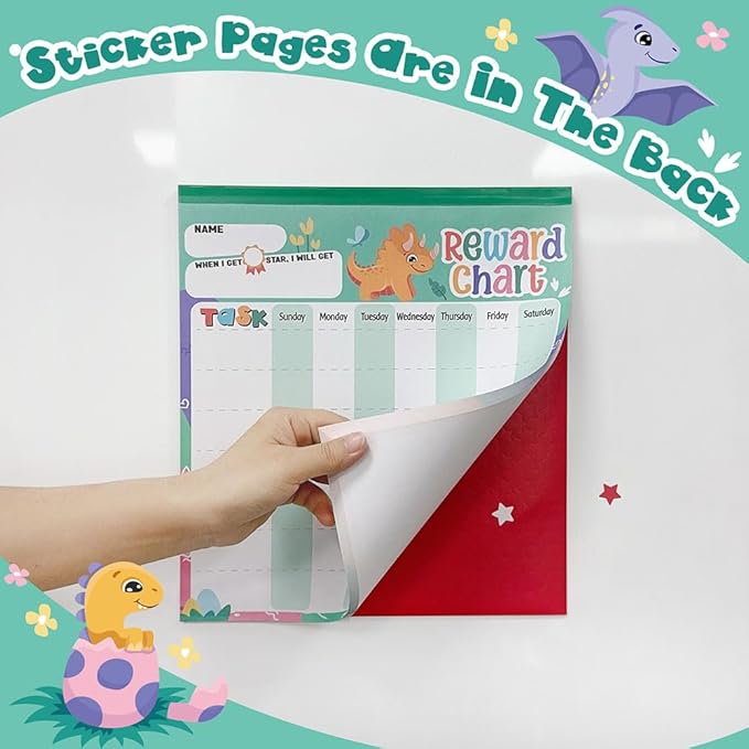 Reward Chart for Kids – Dinosaur Magnetic Kids Behavior Chart, Pad with 26 Chore Charts, 1920 Star Stickers, 49 Incentive Stickers, Responsibility Chart for Kids Boys Toddlers - Kids Chore Chart