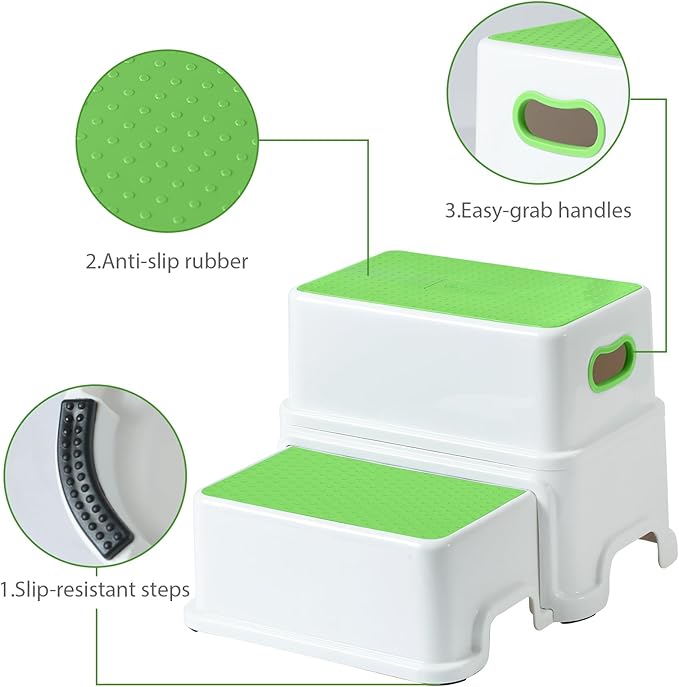 Victostar Toddler Step Stool,2 Kids Step Stool for Bathroom Sink,Baby Potty Stool with Anti-Slip Surface and Rubber Bottom,Plastic Stool with Handle for Toilet Potty Training Bathroom Kitchen