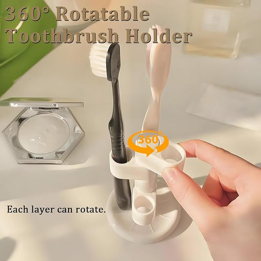 360° Rotating Toothbrush Holder with 4-Slot Design & Non-Slip Base – Bathroom, Vanity & Travel Organizer for Brushes, Razors, Pens | Family & Travel Essentials (2 Pack)