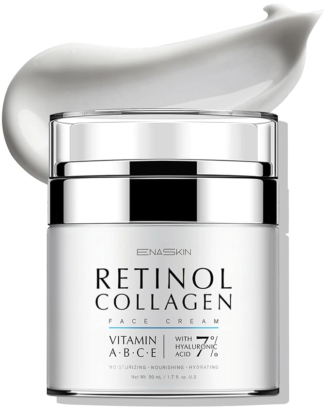 EnaSkin Retinol Collagen Face Cream: Wrinkle Cream for Women, Neck & Décolleté Anti Aging Moisturizer with 7% Hyaluronic Acid Serum - Day/Night Skin Firming & Tightening, 1.7 Oz