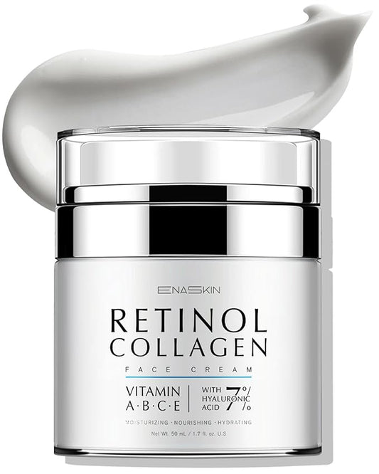 EnaSkin Retinol Collagen Face Cream: Wrinkle Cream for Women, Neck & Décolleté Anti Aging Moisturizer with 7% Hyaluronic Acid Serum - Day/Night Skin Firming & Tightening, 1.7 Oz