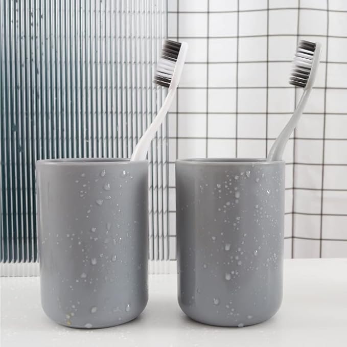 Round Plastic Toothbrush Cups, Couples Toothbrush Cups, Creative Household Toothbrush Cups, Simple wash Cups and mouthwash Cups. (Gray & Gray)
