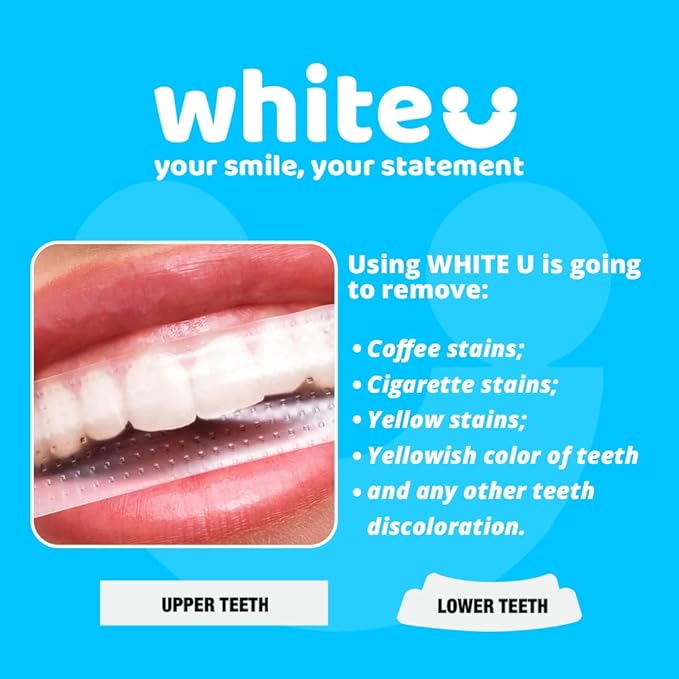 WhiteU Teeth Whitening Strips – 14 Strips – Peroxide-Free, Enamel-Safe, Sensitivity-Free – Advanced Whitening with Pap+ – Professional Dental Care for Whiter Teeth, Tartar Control – Mint Flavored