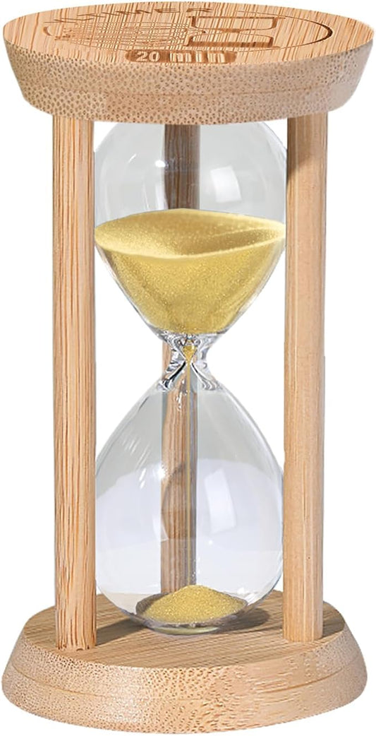 20 Minute Wooden Sand Timers,Large Bamboo Gold Sand Hourglass for Productivity, Meditation & Decor, 20 Min Reloj De Arena Sand Watch for Kitchen, Office, Game, Classroom, Yoga
