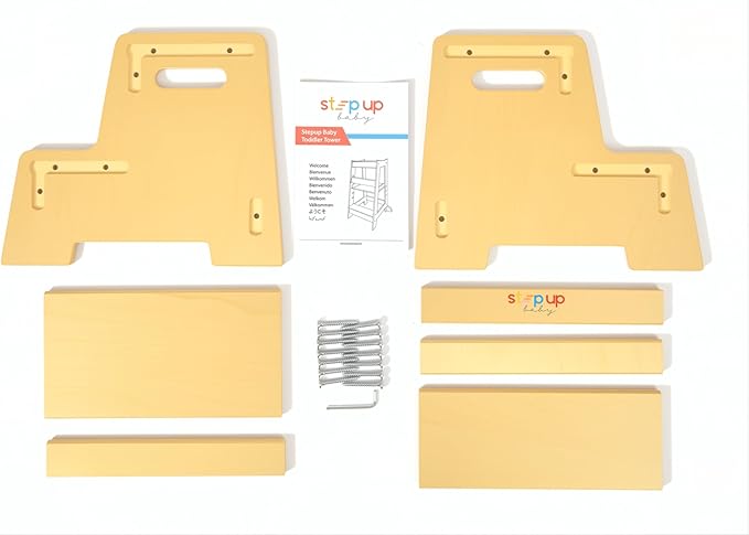 Stepup Baby Wooden Step Stool for Kids Varnished – 2-Step Toddler Stool with Handles, Birch Plywood, Anti-Tip Base & Rounded Corners – Bathroom Sink & Countertop Step Stool