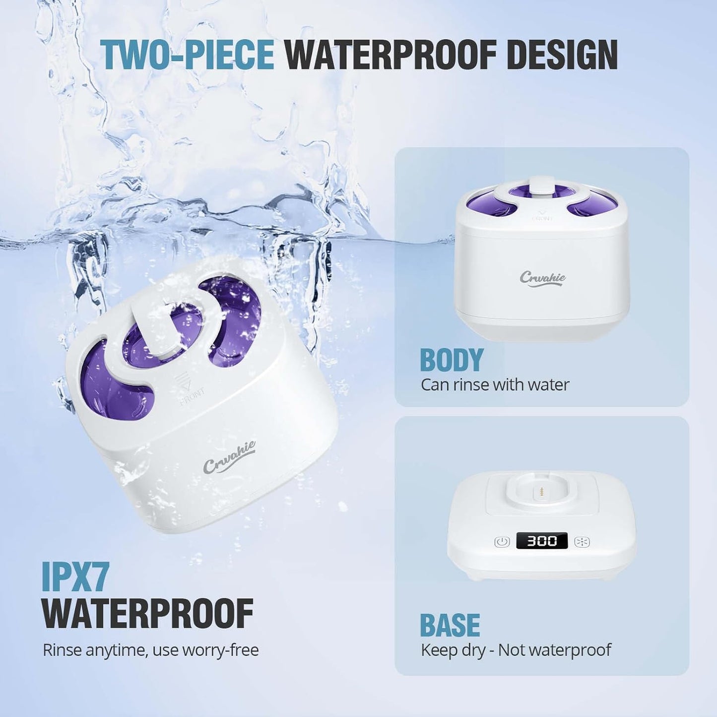 Ultrasonic Retainer Cleaner, Detachable 45kHz Retainer Cleaner Machine 3 Modes Dental Cleaning Pod with Visible Window Digital Timer for Mouth Guard, Dentures, Aligner, Braces, Jewelry - White