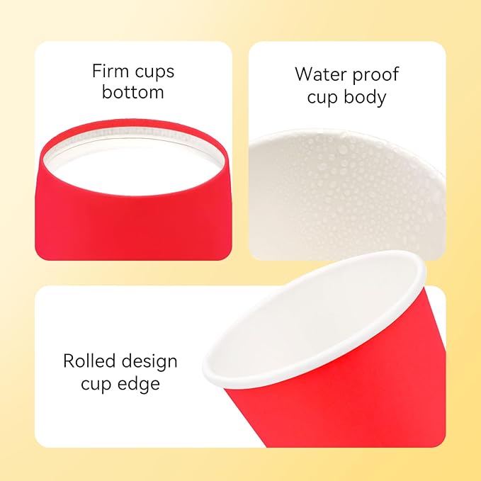100 Pack 3oz Red Paper Cups,Mouthwash Cups, Disposable Bathroom Cups,Small Paper Cups 3oz Ideal for Bathroom,Supermarket,Birthday Party,Picnic and BBQ