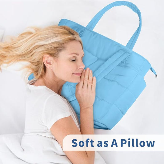 TOPDesign Puffer Tote Bag for Women, Lightweight Puffy Handbag with Compartments, Quilted Shoulder Bag for Work, Travel, Gym