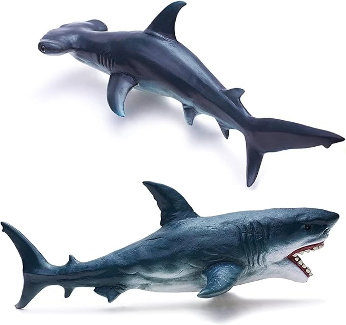 Gemini&Genius Great White Shark Hammerhead Shark Toy Set - Sea Animal Action Figure Ocean Model Toy Set -10 Inches Length -Educational, Role Play, Swim, Bath and Collectors for Kids
