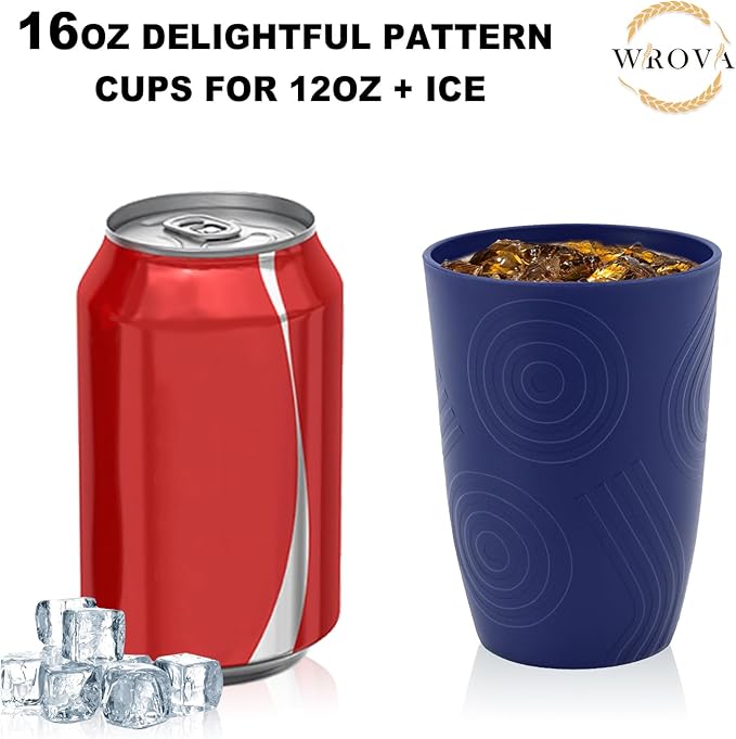 Wrova Wheat Straw Cups 16oz set of 8 - Alternative Plastic Cups Dishwasher Safe - Plastic Drinking Cups Unbreakable for Kids - Ocean Series