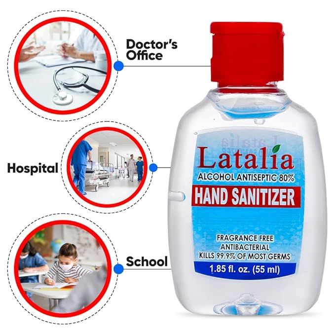 Latalia Mini Hand Sanitizer Travel Size | 1.85 fl oz with 80% Alcohol Small Hand Sanitizer Bulk For Non-Sticky, Unscented, Gentle & Fresh Hands Anytime