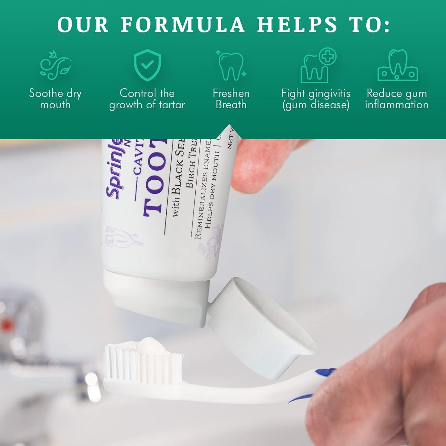 SprinJene Natural Sensitivity Relief Toothpaste – Fluoride Toothpaste for Sensitive Teeth & Cavity Protection – SLS Free with Patented Black Seed Oil & Zinc – Made in The USA (4 Pack)