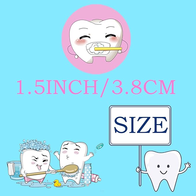 500 Tooth Roll Stickers,for Dental Protection Brush Your Teeth Birthday Gender Reveal Baby Shower Party Favors Supplies Decorations Favors Goodie Bag Stuffers Prize Labels