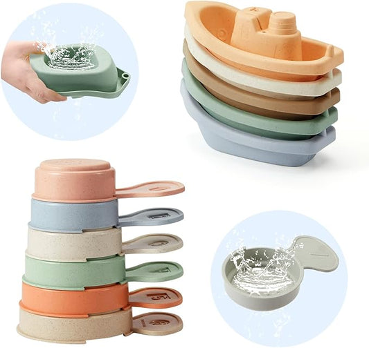 Baby Bath Toys, 11PCS | Mold Free Bath Toys for Toddlers with Bath Boats | Educational Bath Spoons with Numbers| Easy-Grip, Floating and Drain Water | Count Skill & Color Recognition | Baby Pool Toys