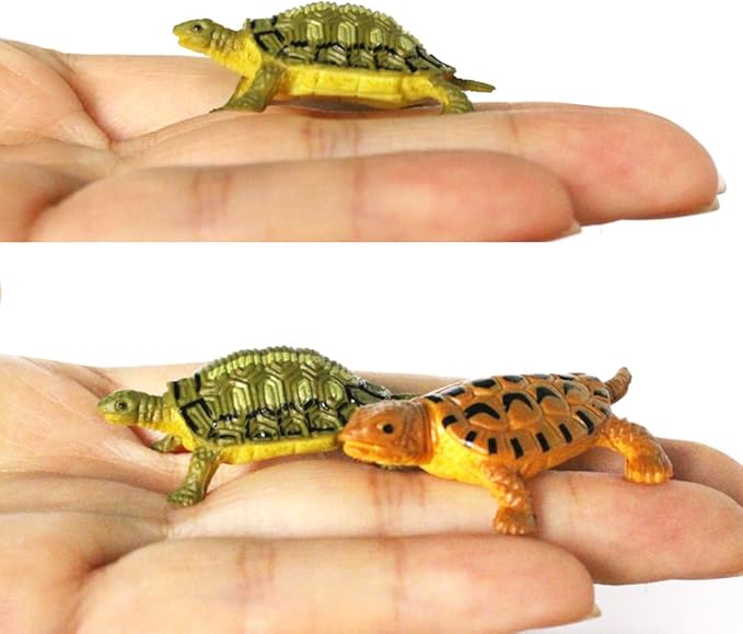 SmilerSmile Animal Assorted Mini Plastic Figures Toy Set, Educational Party Cake Topper, Goody Bag Filler (12pcs Small Tortoise)